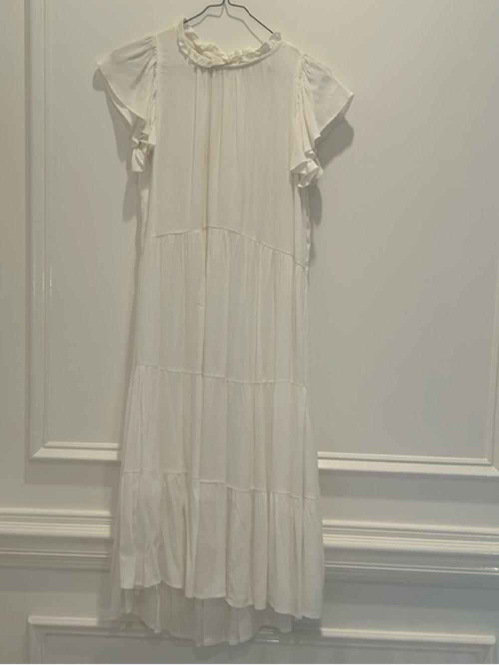 White Ruffled Neck Midi Dress